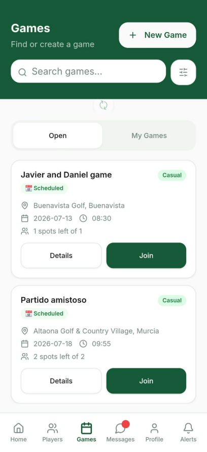 PerfecTee Games screen
