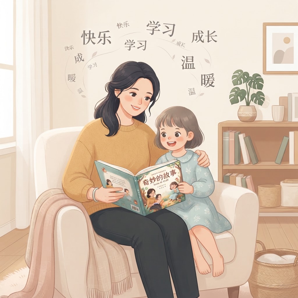 Mother and child reading together