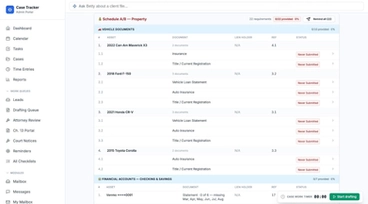 Each vehicle and asset lists its own documents, so nothing is missed.