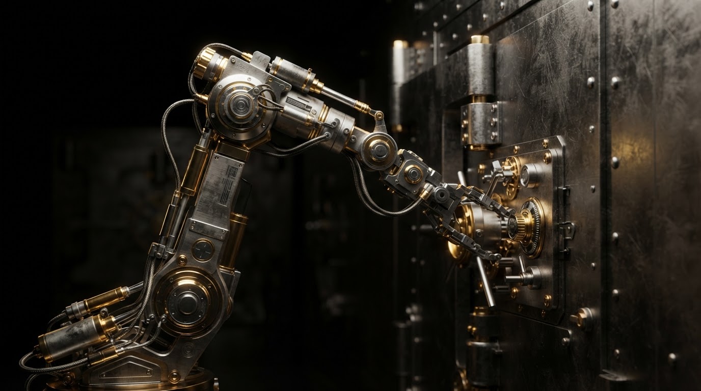Automated vault mechanism in a dark metallic environment