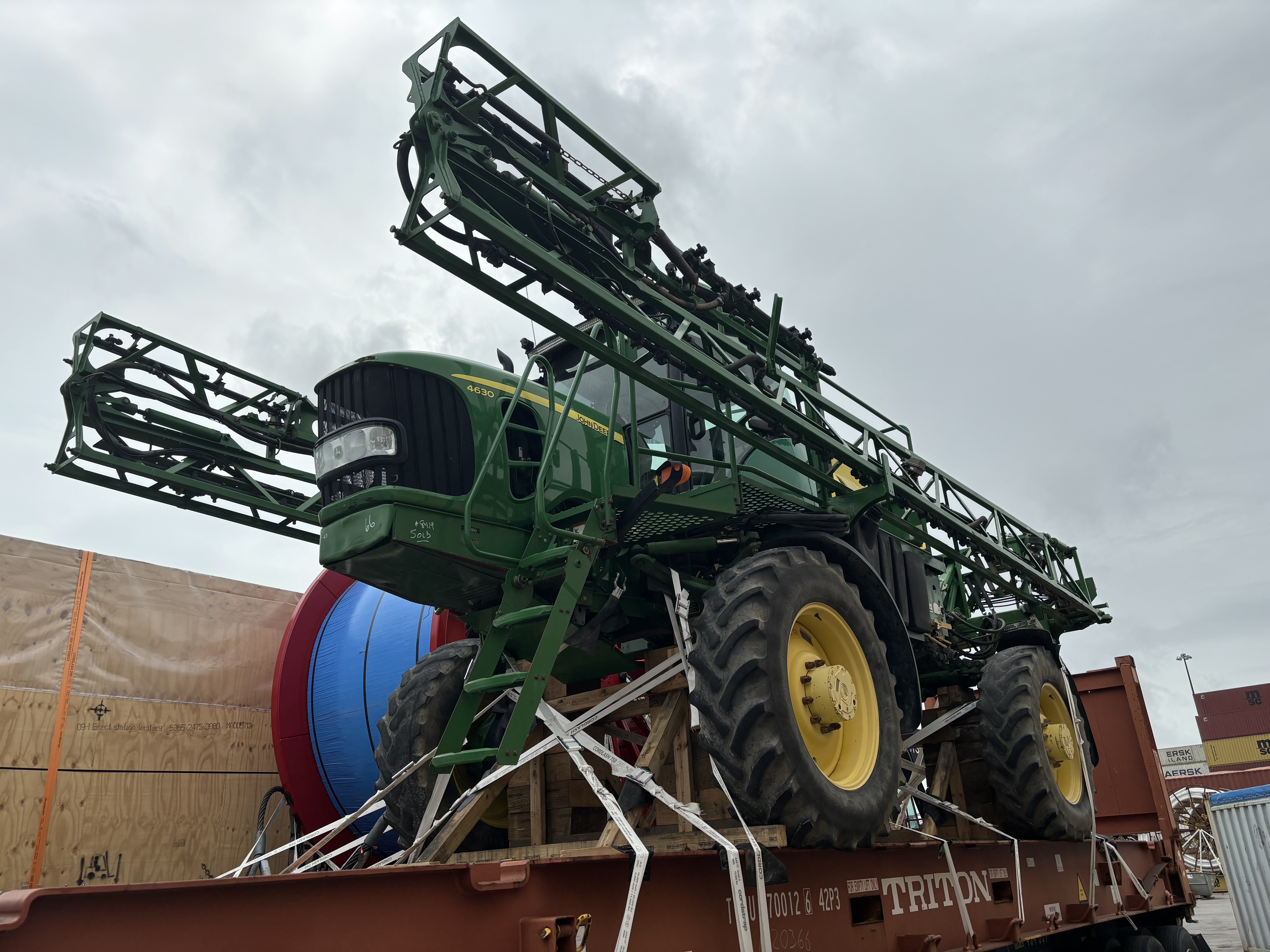 John Deere sprayer staged for export