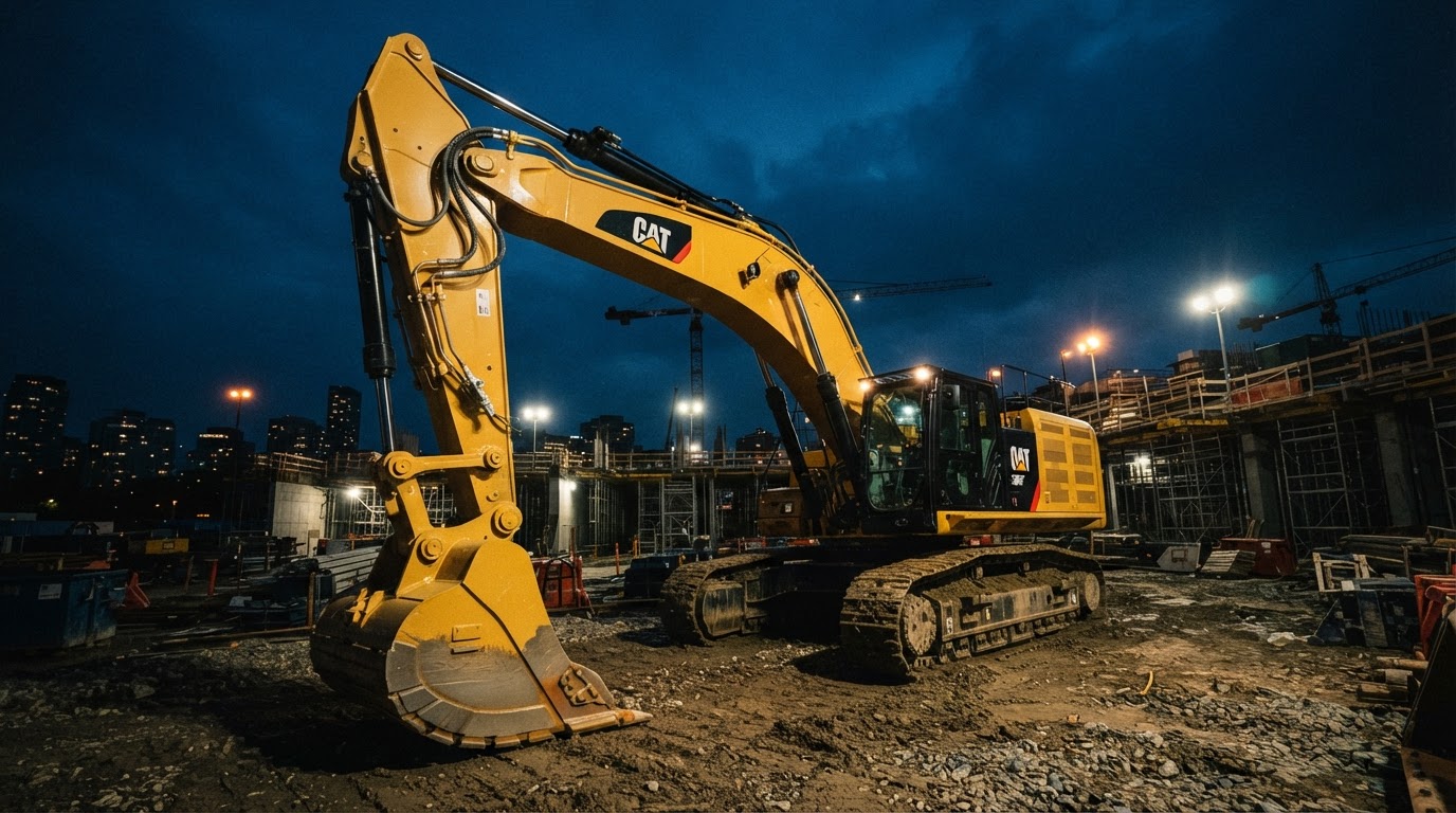 Yellow construction excavator on job site