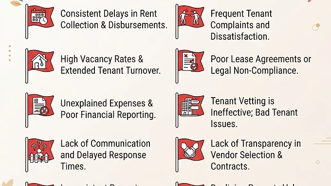 Infographic listing 10 red flags of an underperforming property manager