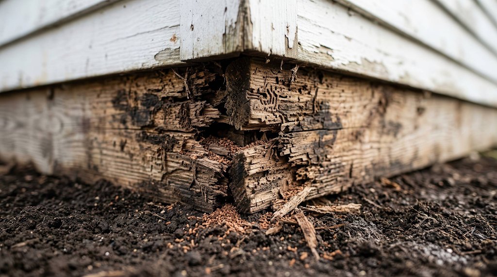 Catastrophic termite damage to house corner
