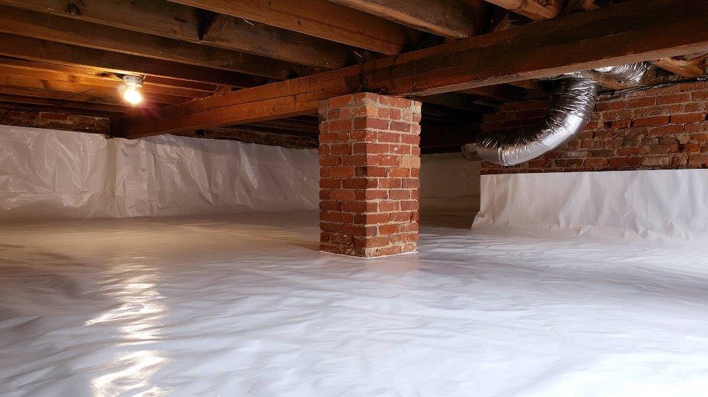 Encapsulated crawlspace with vapor barrier