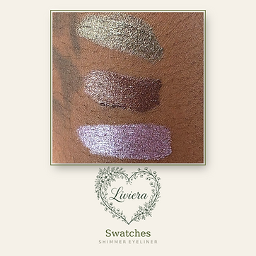 Liviera shimmer eyeliner swatches β olive, plum and lavender shades on skin