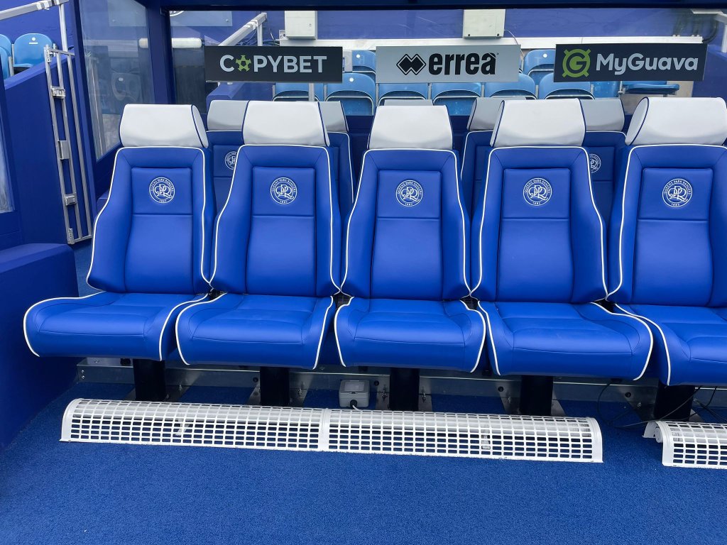 Dugout seating with embroidered QPR crests