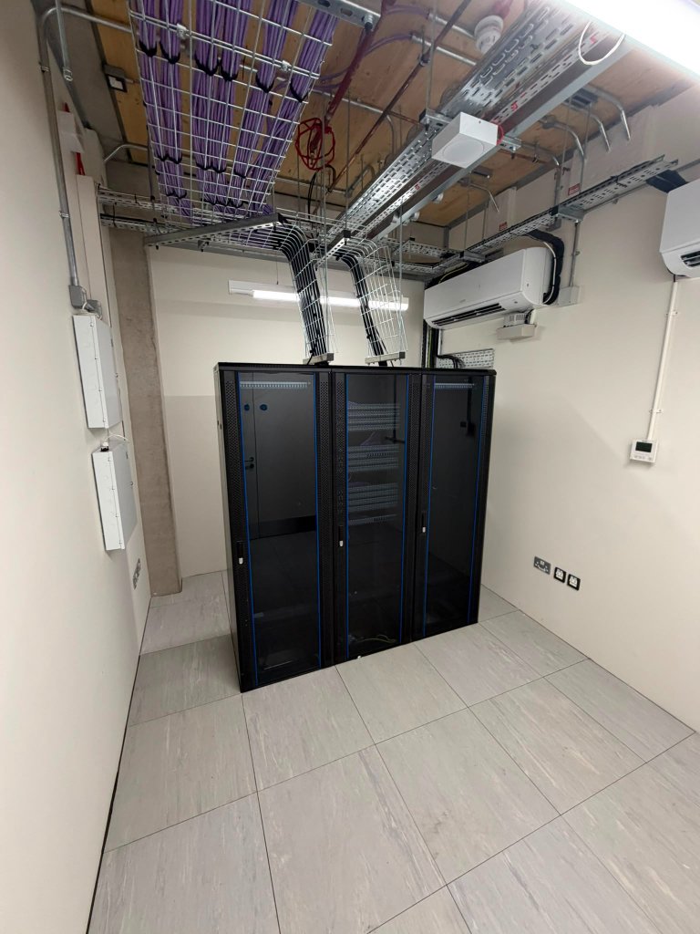 IDF room — racks with structured cabling and patch panels