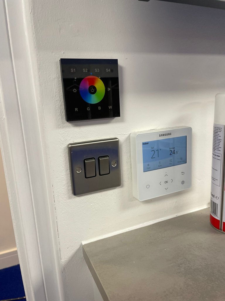 Wall-mounted LED controller, switches, and Samsung thermostat