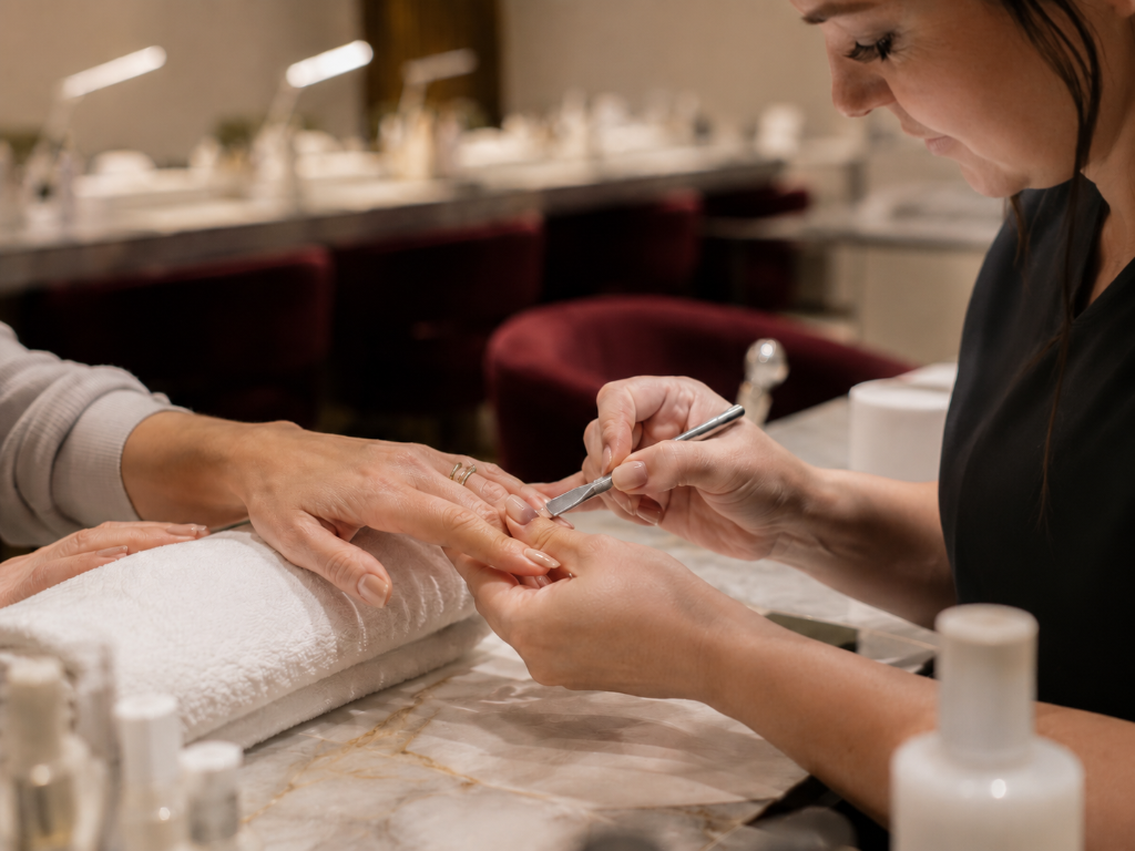 The Vault Spa nail bar with the “You are beautiful” signage