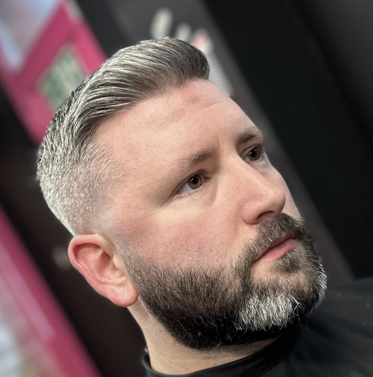 Side-parted fade with textured top
