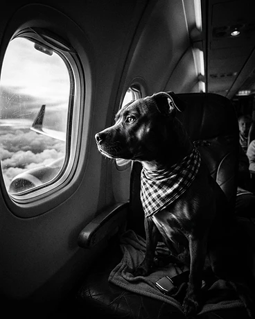 A professional handler accompanying a dog during custom transport and handling services