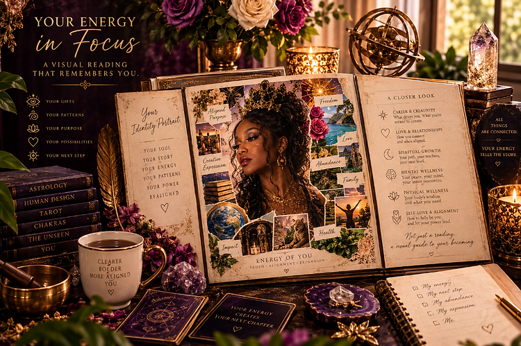 Your Energy in Focus — a visual reading that remembers you: your gifts, patterns, purpose, possibilities, and next step