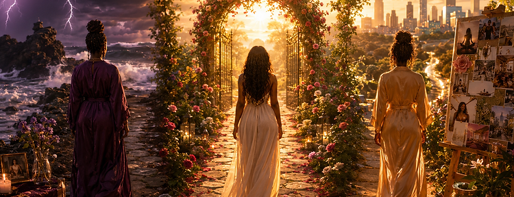 The journey through the rose-covered archway