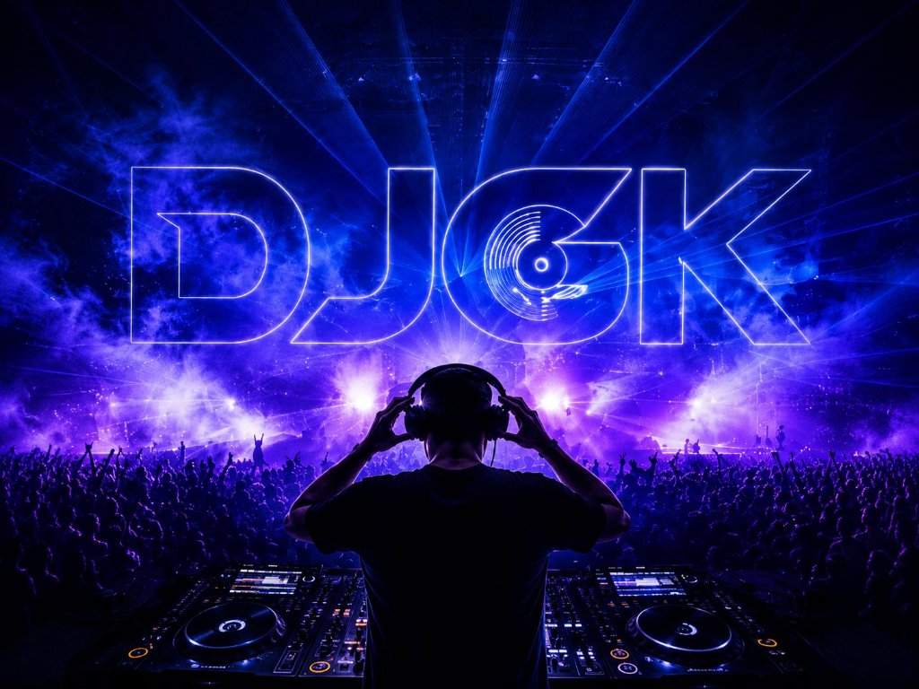 DJGK performing live on stage with massive crowd and laser lights