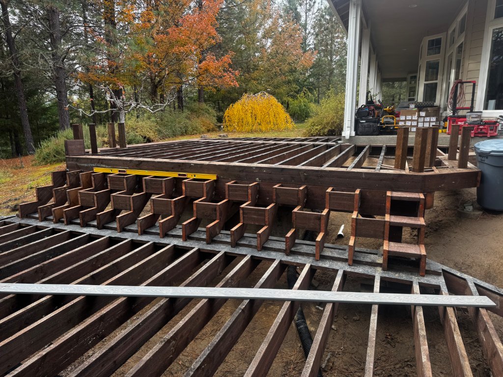 Custom deck framing under construction in Grants Pass, Oregon