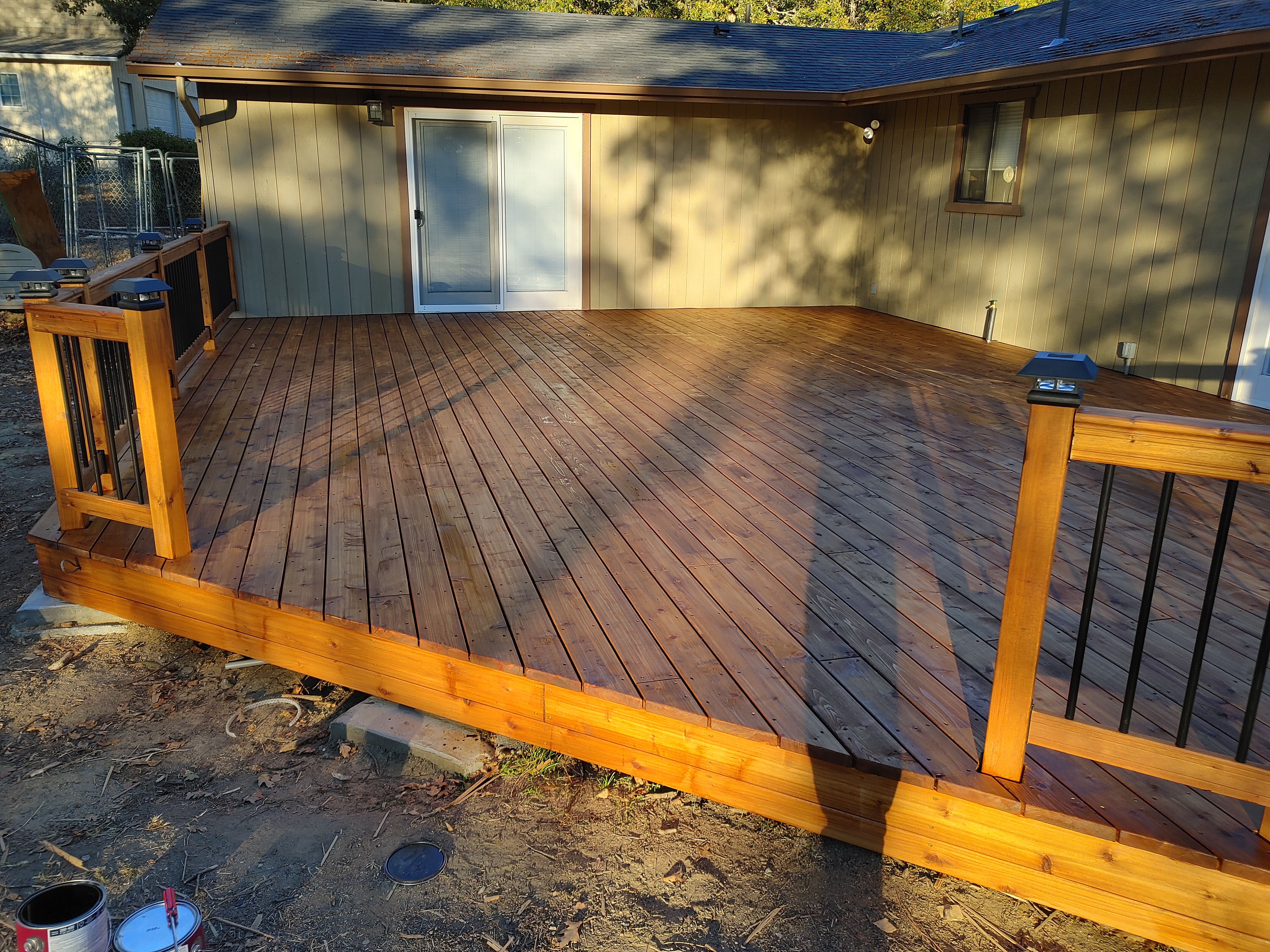 Custom Cedar Deck with LED Post Cap Lights 2