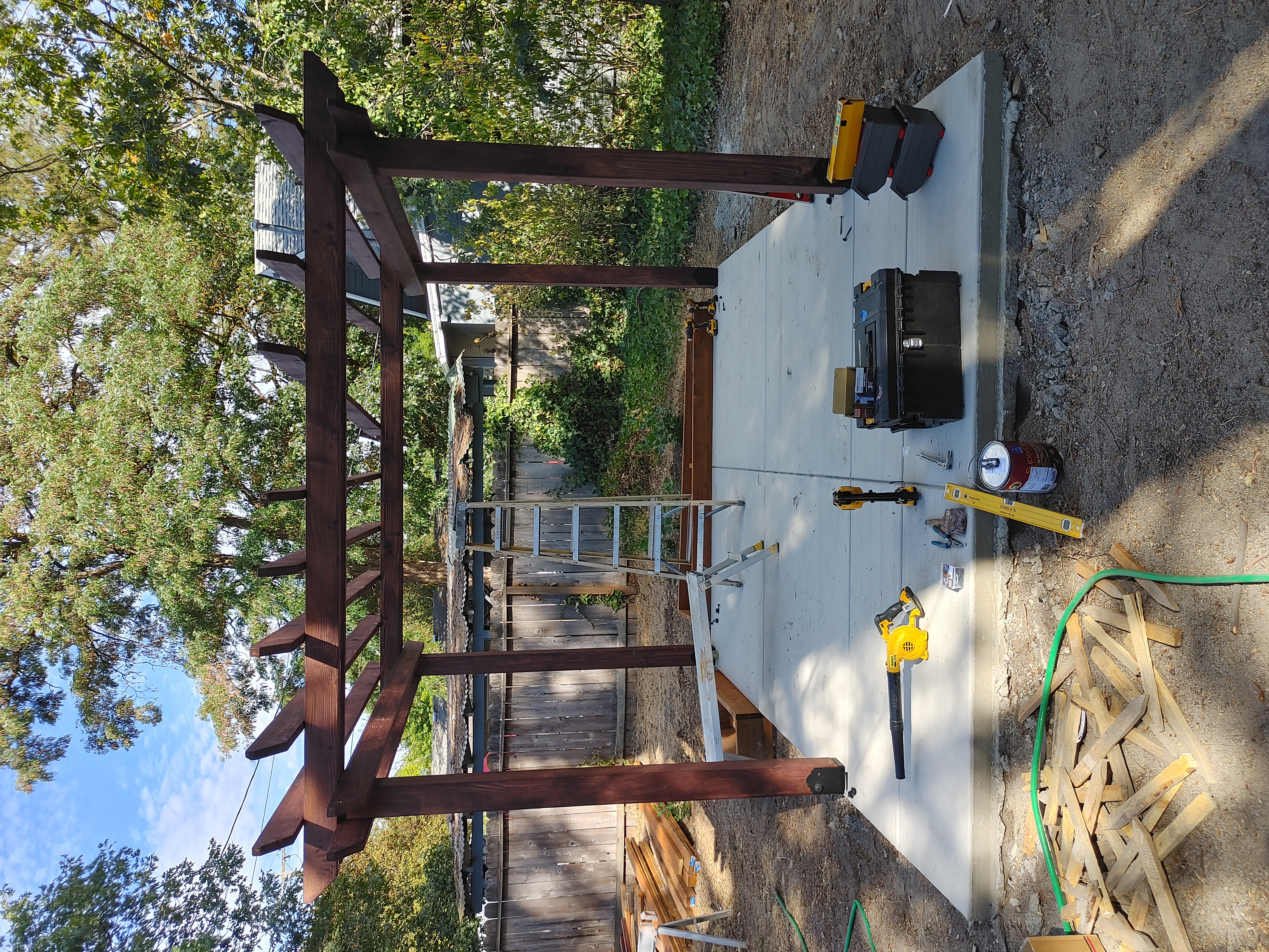 Stained Cedar Pergola on Concrete Patio 3