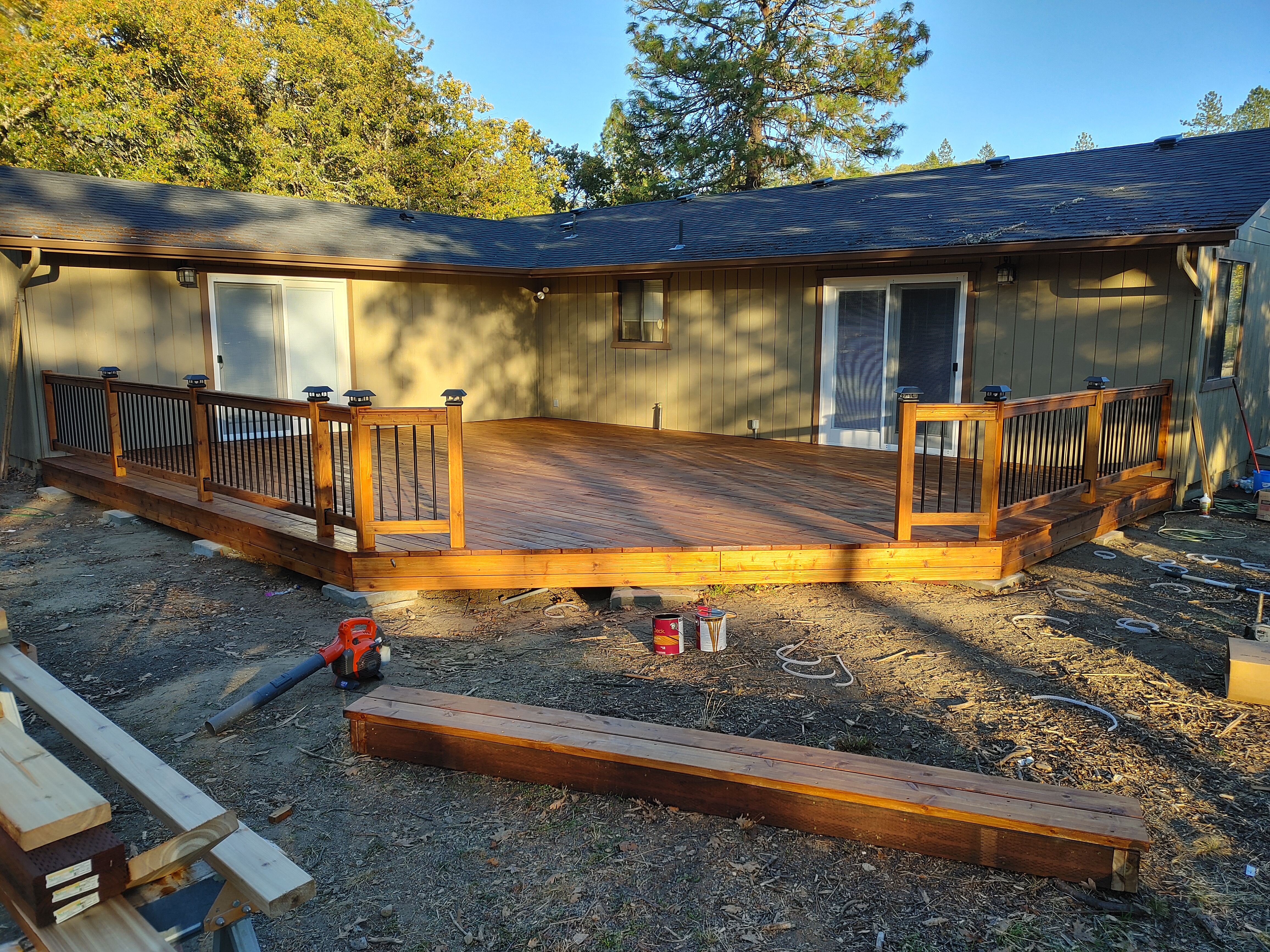 Custom Cedar Deck with LED Post Cap Lights 3