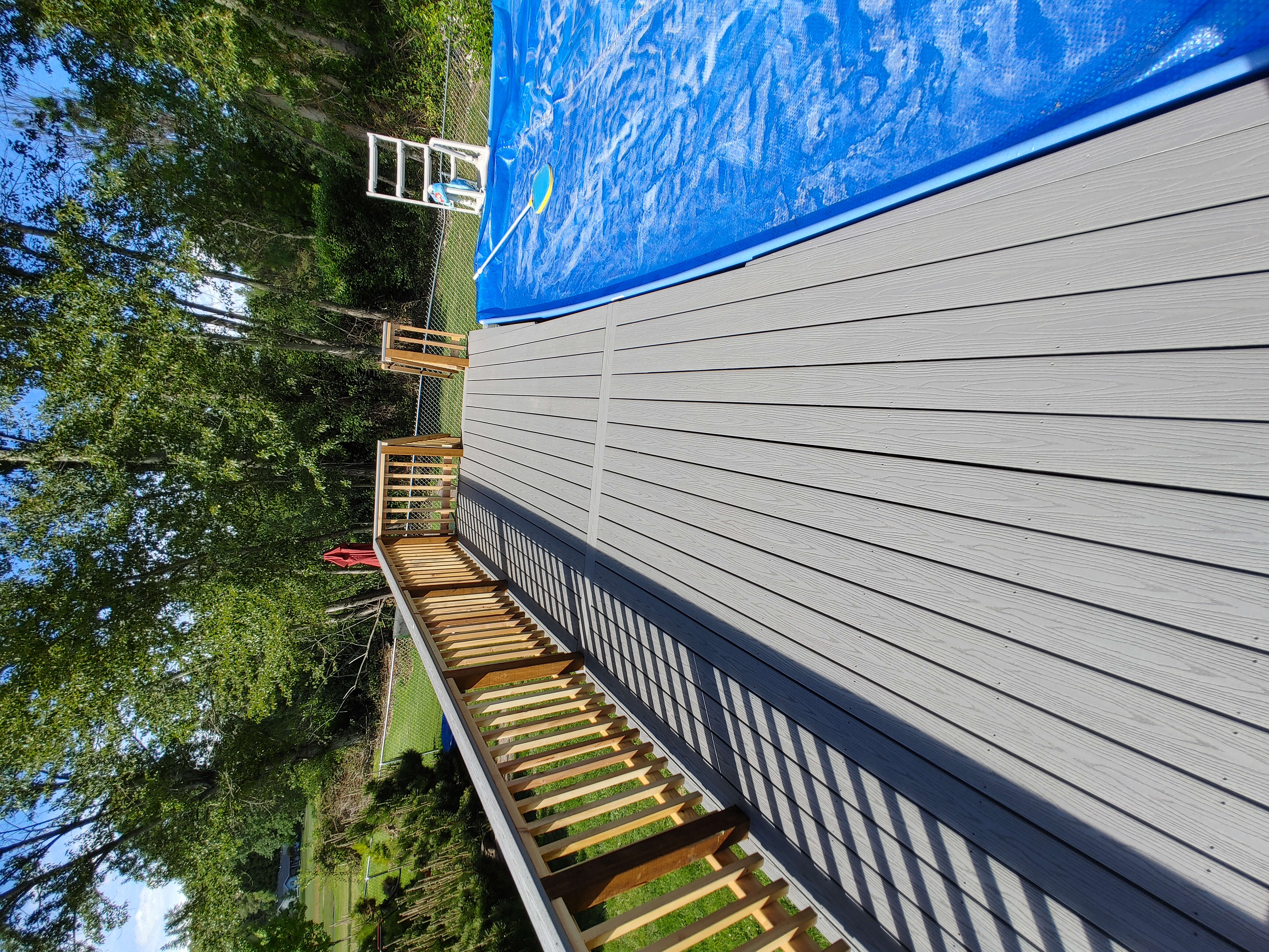 Above-Ground Fiberon Cottage Pool Deck with Cedar Handrail