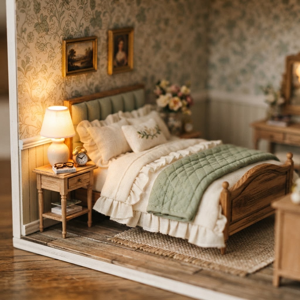 Handcrafted miniature room scene