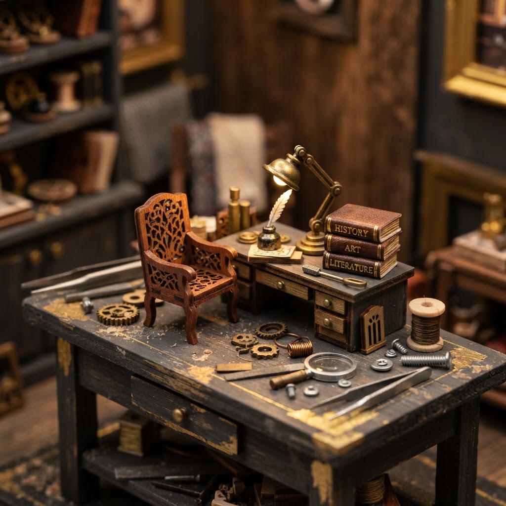 Close-up of handcrafted miniature details