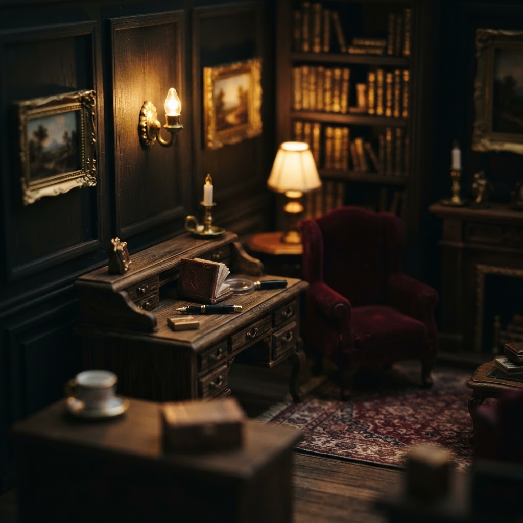 Macro detail of handcrafted miniature scene