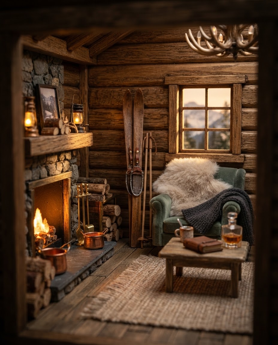Handcrafted miniature Aspen cabin