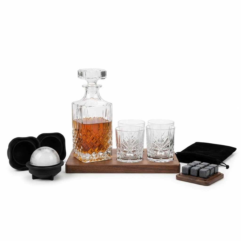 Crystal Whiskey Decanter Set with Glasses