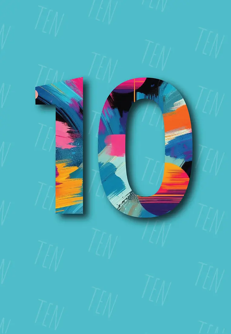 Number Birthday 10 Colourful Explosion - Teal