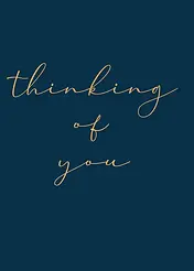 Minimalist Card by Biscuitmoon Designs - Deep navy background with the phrase "thinking of you" written in graceful gold cursive lettering