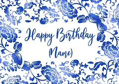 Chinese Blue Floral Patterns - Birthday Name