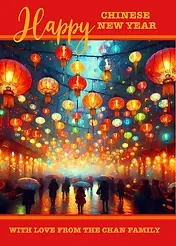 Artistic Card by Biscuitmoon Designs - Colorful lanterns lighting up the night sky, accompanied by silhouettes of pedestrians