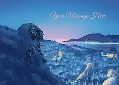 Captivating Card by DWD - Features a serene landscape where a mountain meets a city, with large, stylized leopard figures integrated into the scene, evoking a sense of wonder