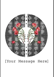 Customisable Artistic Card by Katie Lee Studios - Depicts a circle divided by intricate patterns, with bright red flowers emerging from the center, creating a visually engaging composition