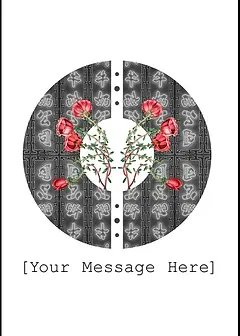 Customisable Artistic Card by Katie Lee Studios - Depicts a circle divided by intricate patterns, with bright red flowers emerging from the center, creating a visually engaging composition