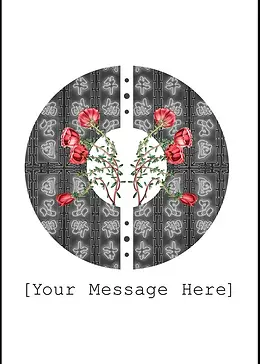 Customisable Artistic Card by Katie Lee Studios - Depicts a circle divided by intricate patterns, with bright red flowers emerging from the center, creating a visually engaging composition