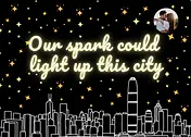 Photo Editable Artistic Card by Naughty Nights -  illustration of a city skyline against a starry night background, featuring glowing text that reads, "Our spark could light up this city"
