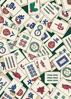 Playful Christmas Card by DWD - Features a colorful mix of Mahjong  adorned with holiday motifs like wreaths, candies, and floral designs, creating a festive atmosphere