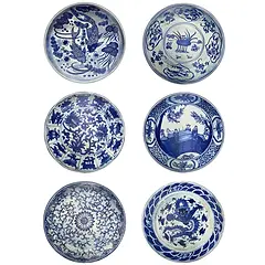 Antique Chinese Placemat Set - Blue & White