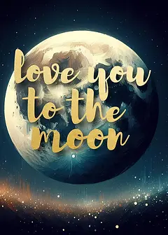 Whimsical Card by Biscuitmoon Designs - illustration of the moon with the phrase 'love you to the moon' in elegant script