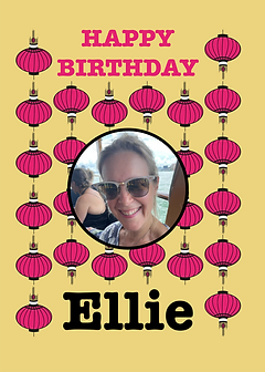 Playful Card by Liz Fry Design - Presents a bright card layout featuring red lantern illustrations, providing ample space in the center for custom messages