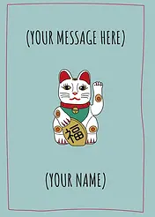 Charming Card by Graphik Recollection - Maneki-neko, showcasing its iconic pose of inviting luck and prosperity, surrounded by a simple frame.