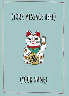 Charming Card by Graphik Recollection - Maneki-neko, showcasing its iconic pose of inviting luck and prosperity, surrounded by a simple frame.