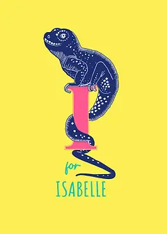 Playful Card by Little Sketch Studio - Illustrates an amusing lizard on a prominent pink "I,"situated against a bright yellow backdrop