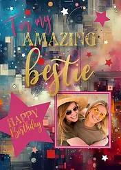 Whimsical Card by Biscuitmoon Designs - Starry patterns, golden highlights, and vibrant pink accents, perfect for your closest friend's birthday