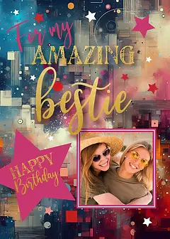 Whimsical Card by Biscuitmoon Designs - Starry patterns, golden highlights, and vibrant pink accents, perfect for your closest friend's birthday