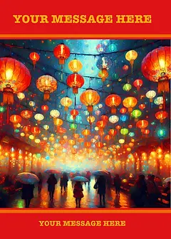 Personalised Artistic Card by Biscuitmoon Designs - Colorful lanterns lighting up the night sky, accompanied by silhouettes of pedestrians