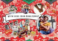 Personalised Photo Card by Crafty Bitch - 'With love from Hong Kong!' text and Hong Kong cultural motifs card