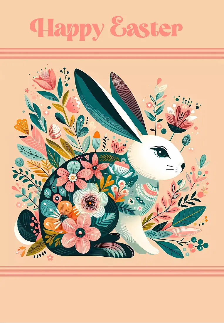 Easter Floral Bunny Peach - Personalised